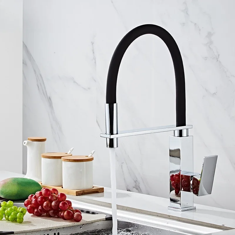 

Multi Functional Pull-out Leather Tube Kitchen Faucet Sitting Chrome Plated Full Copper Hose Mixed Water Splash Proof Faucet
