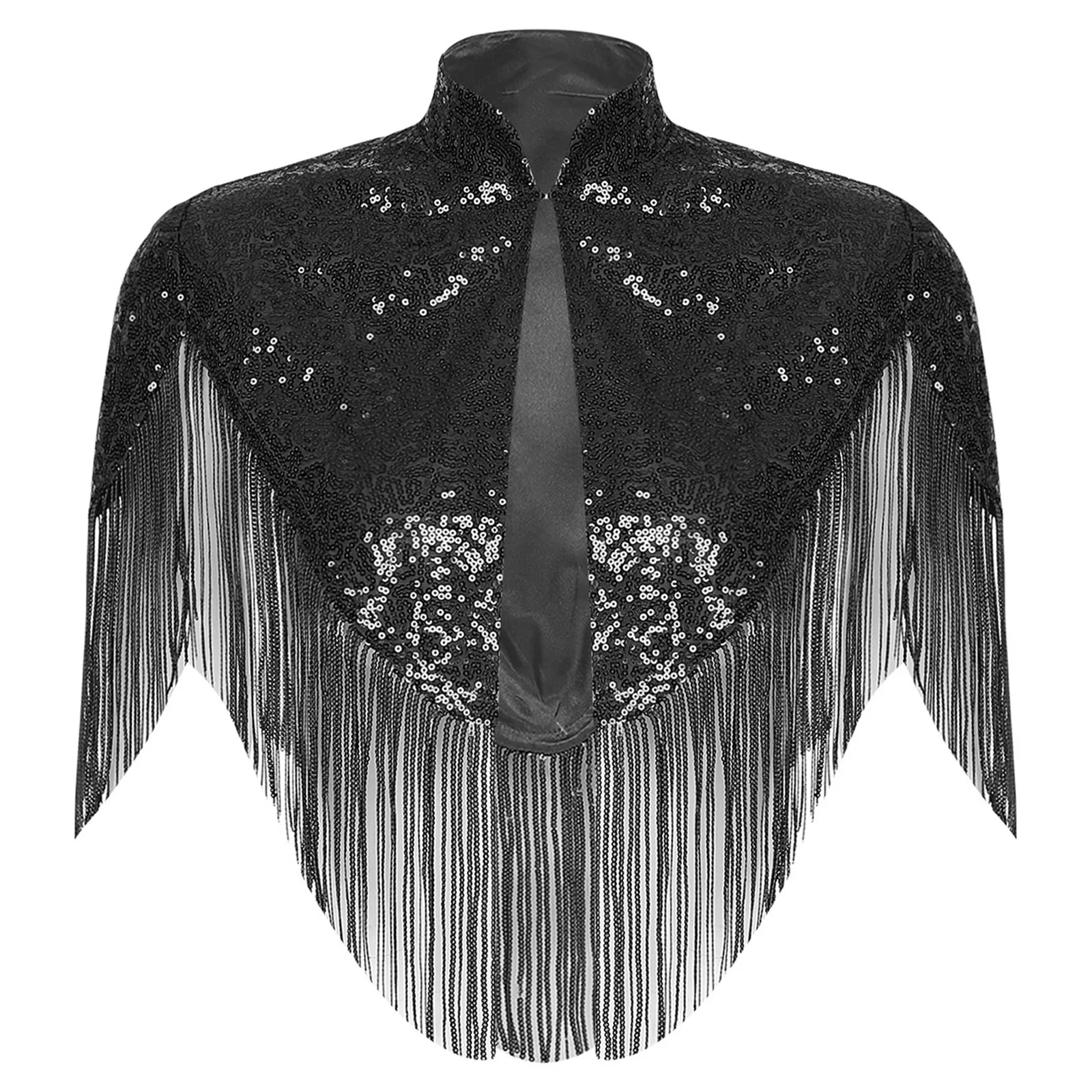Women Sequin Fringed Fashion Shawls Evening Party Cape Sequin Sparkling Tassel Shawl for Party Fancy Dress Ascot Race Accessory