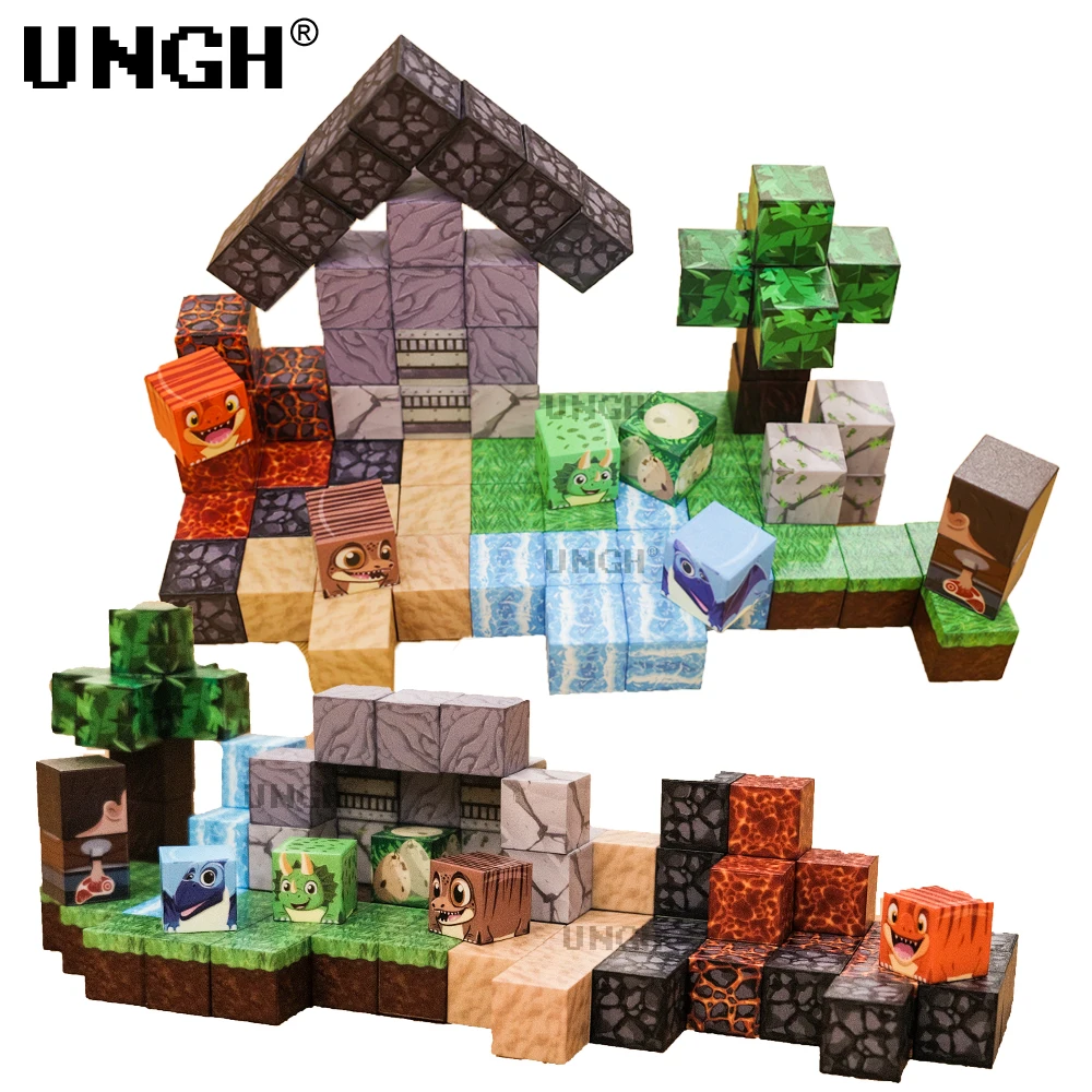 UNGH 80 Uds modelo de dinosaurio bloque de construcción magnético dragón bosque imán escena rompecabezas conjunto STEM construcción DIY juguete para regalo