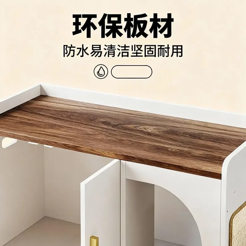 Hidden Cat Litter Cabinet Wooden Cat House with Scratching Pad Human Pet Furniture Nest Enclosure Home