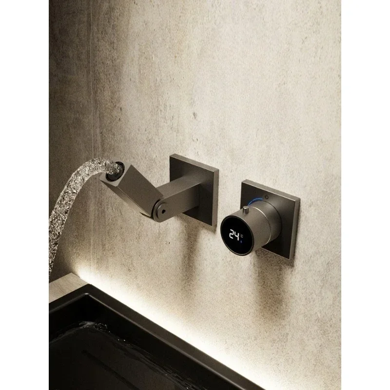Concealed faucet embedded in wall type all-copper hot and cold water outlet table washbasin foldable free wall maintenance