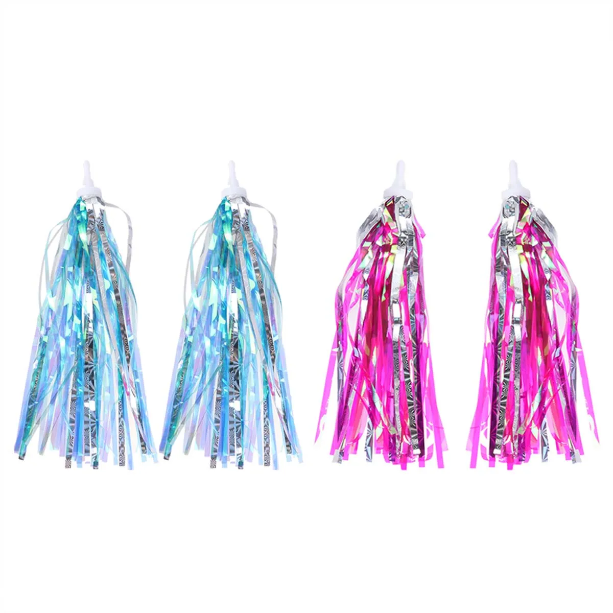 

4Pcs Kids Tassel Ribbon Handlebar Streamers Shiny PVC Fringed Decor for Bicycle Tricycle Scooter No Tools Needed