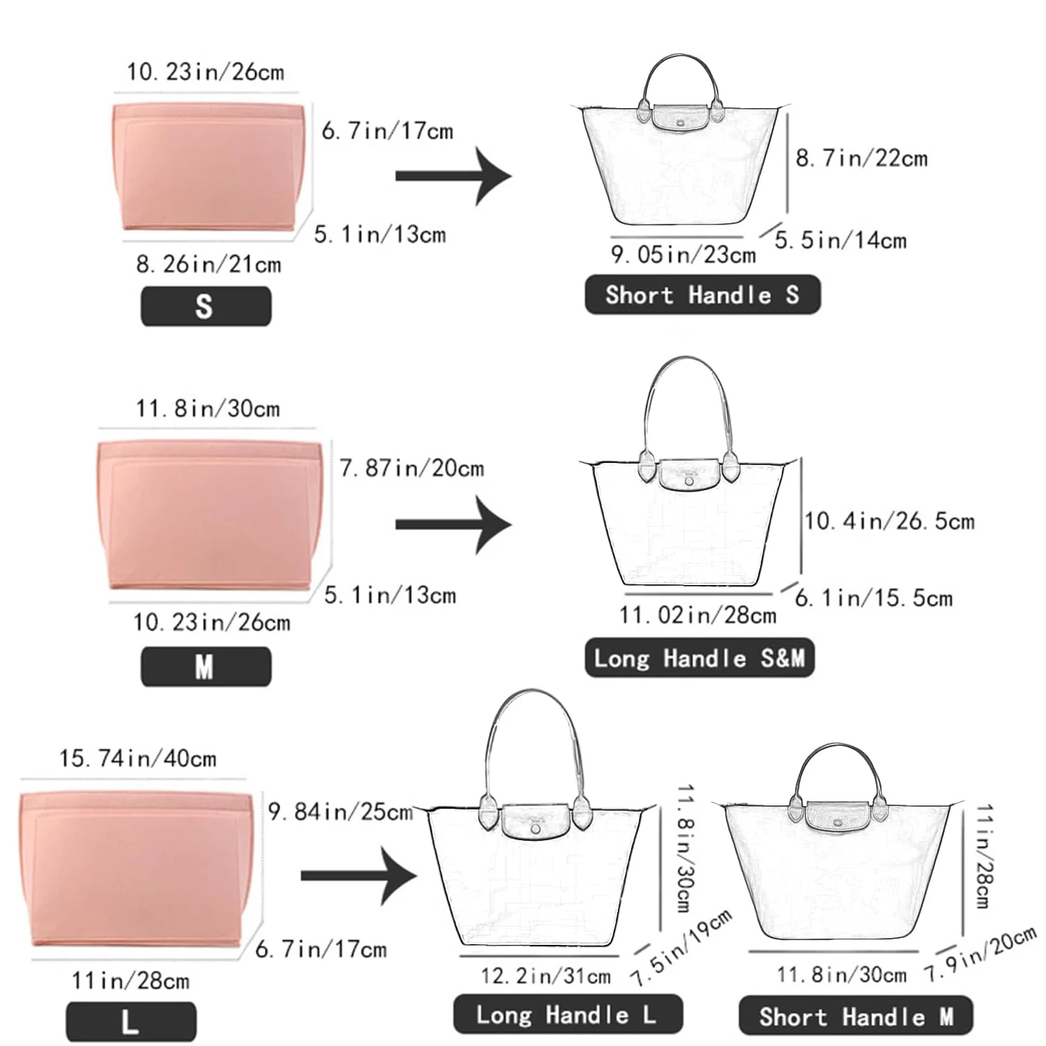 Purse Organizer,Multi-Pocket Felt Handbag Organizer, Folding Tote Bag organizer insert Makeup Organizer for Longchamp