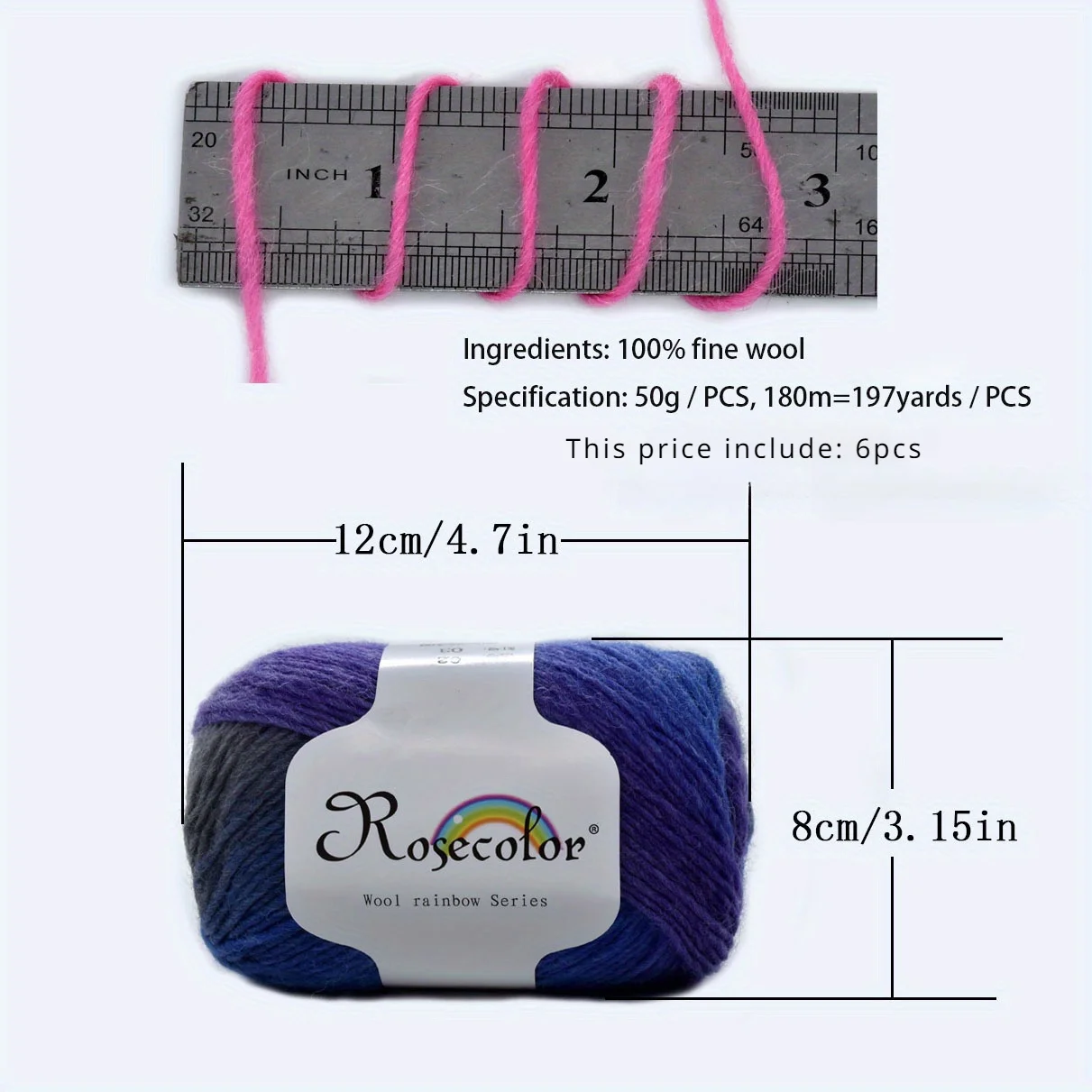 6 قطعة 100% غزل الصوف قوس قزح غزل الكروشيه الحياكة الحياكة وشاح المنسوجة يدويا محبوك لينة الكشمير غزل الصوف ل 1.76 أوقية/قطعة #2