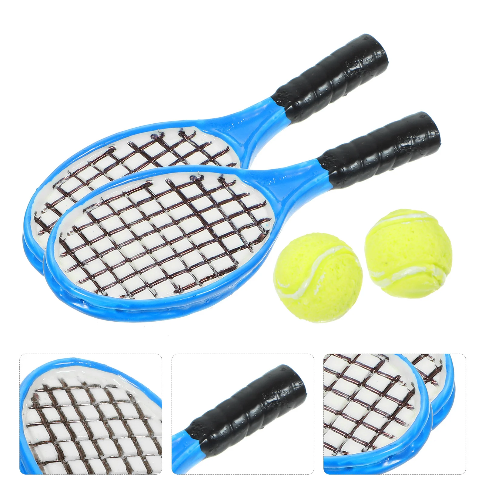 

4Pcs Tennis Racket Accessories Mini Cute Simulation Decoration Home Desktop Play Micro Racket Set Mini Tennis Set