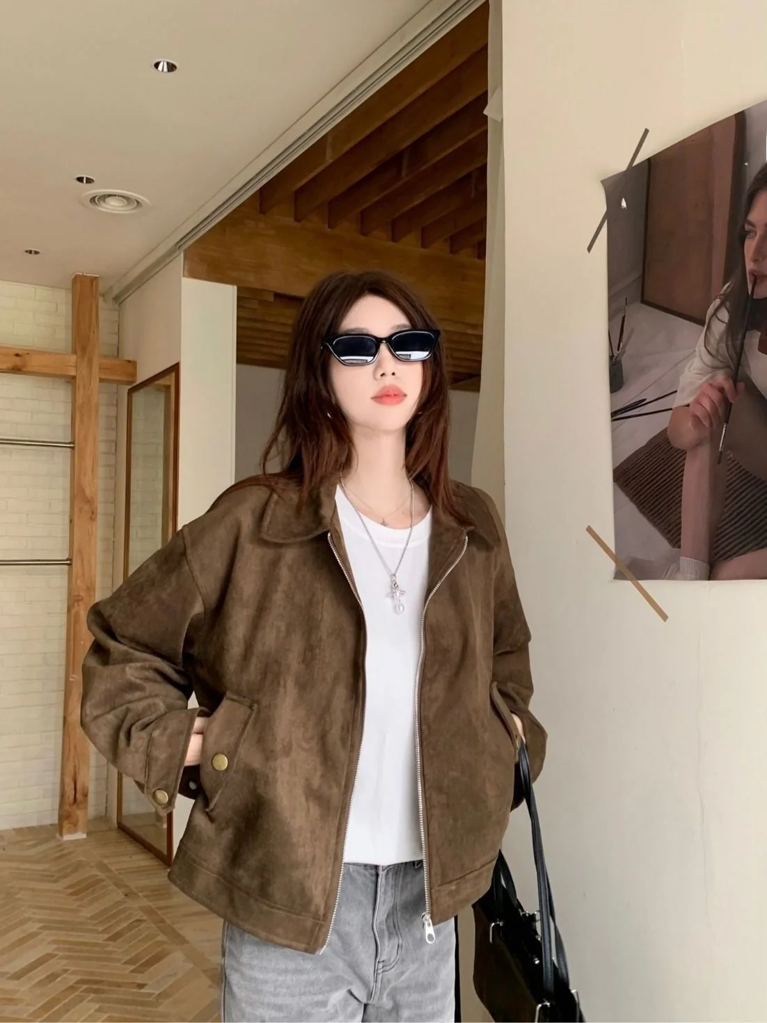 سترة نسائية قصيرة من الجلد المدبوغ على الطراز الأمريكي، معطف خارجي للخريف والشتاء بأسلوب جامعي، أنيق وعصري