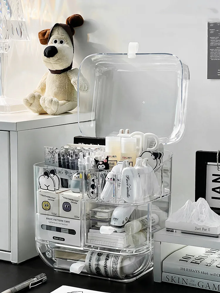 Transparent Acrylic Desktop Stationery Storage Box Ins Plastic Drawer Storage Pen Holder School Office Desk Storage Organizer