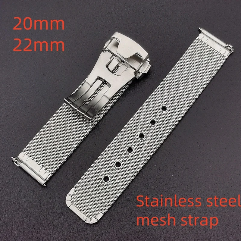

20mm 22mm Universal Stainless steel mesh watch strap Butterfly Folding buckle Quick Release bracelet for OMEGA SEAMASTER 007