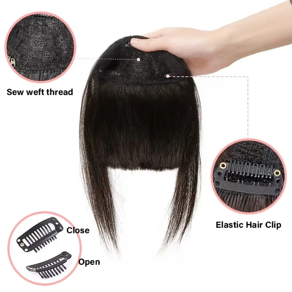 Straight Human Hair Bangs 3 Clips 3D Blunt Cut Natural Hair Bangs OverHead Clip In Hair Extensions Non-Remy 2.5