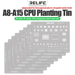 RELIFE RL-044 8PCS IP6-13 Series CPU Integrated Steel Stencil Set Protection Integrated Tin Planting Steel Stencil