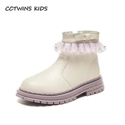 Girls Boots Autumn Winter Toddler Kids Princess Fashion Middle Calf Boots Children Shoes Warm Fur Lace Pearls Soft Sole Platform