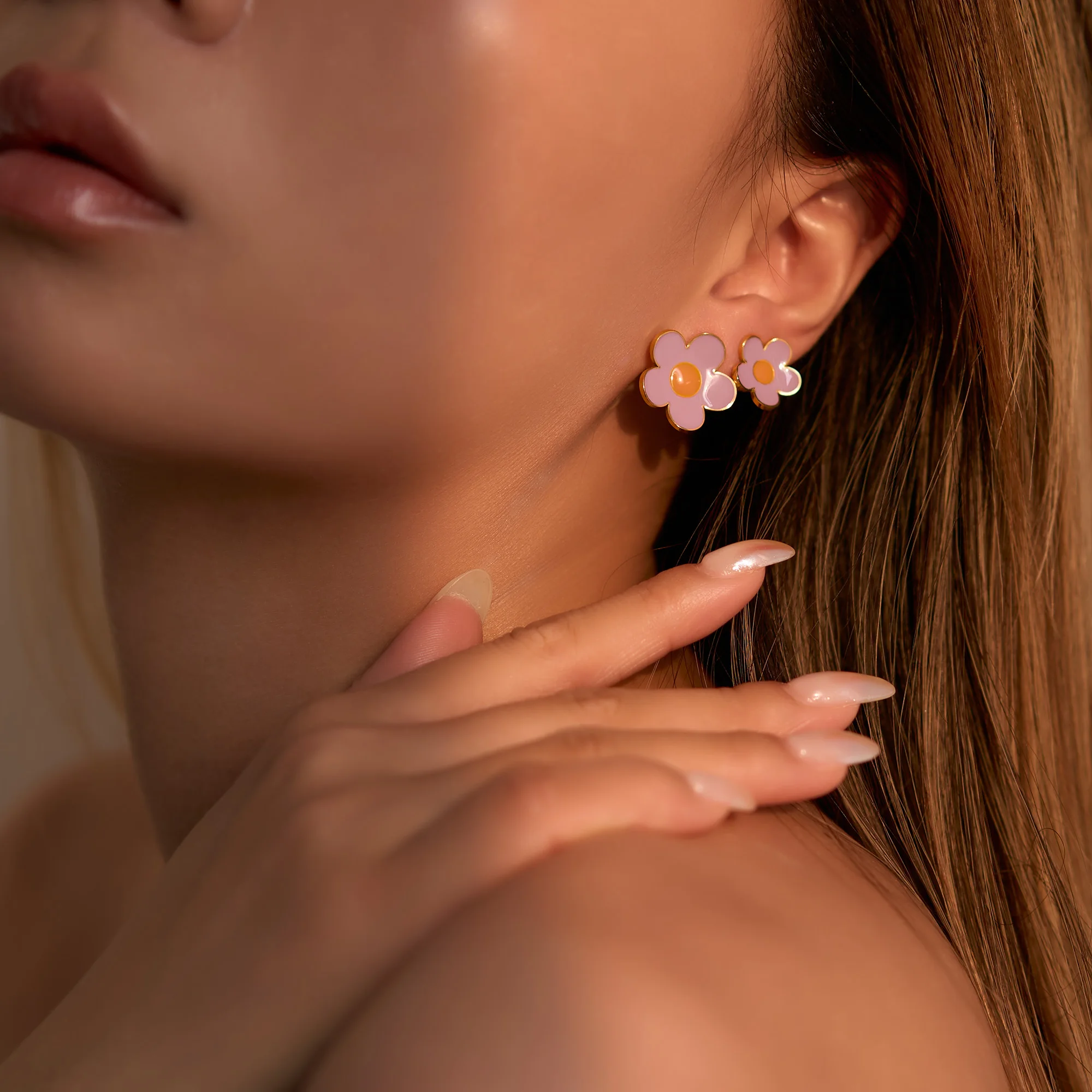 DASEIN Lavender Drop Glue Flower Stud Earrings 18k Gold Plated Unique Hypoallergenic Stainless Steel Indian Designer Jewelry