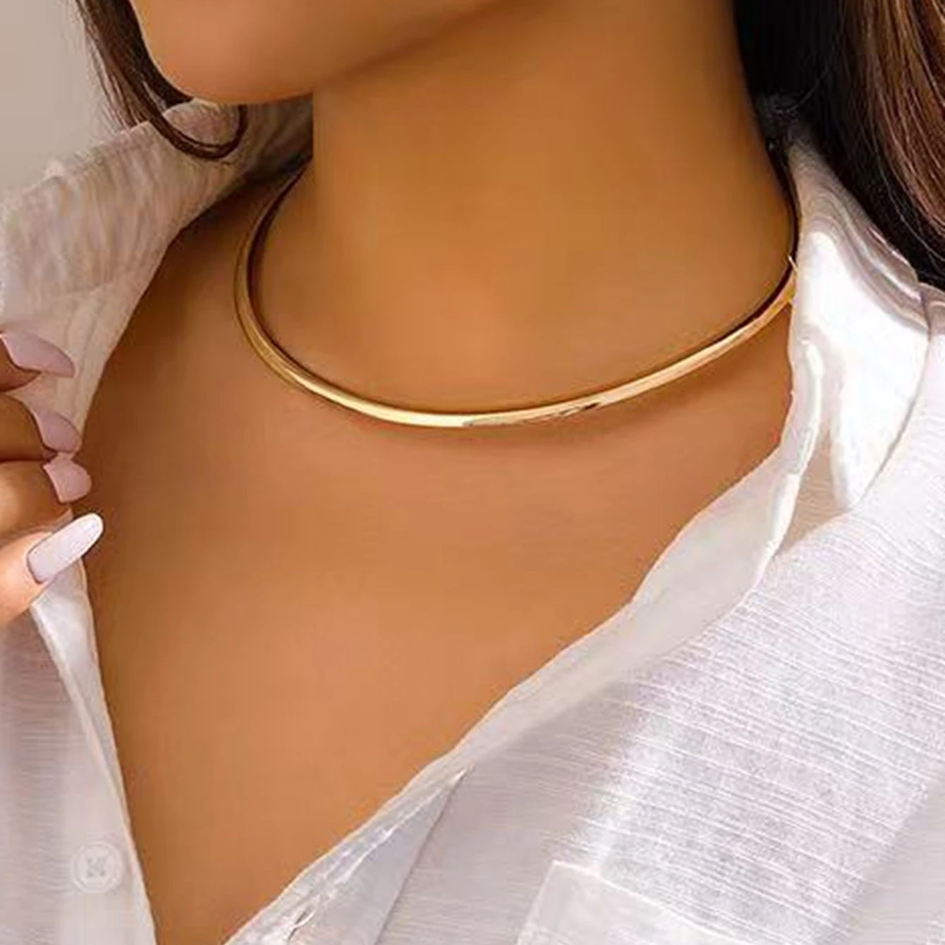 A Women's Choker. a Minimalist, Versatile, Smooth, Round Cho