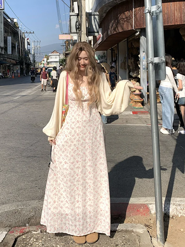 

Sweet Floral Print Maxi Dress High Waist Slimming Holiday Style Long Gown for plus Size Women Spring Summer New Arrival