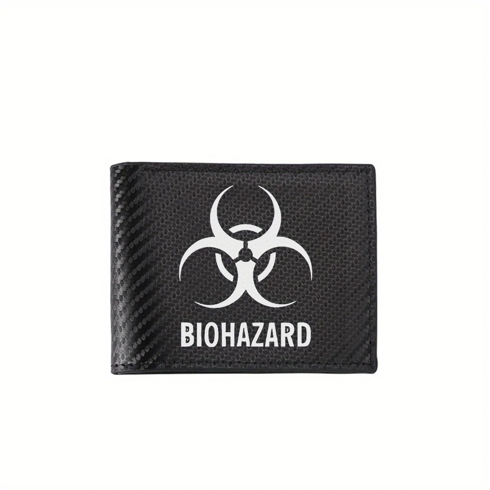 White biohazard symbol and text on black Men's Wallets Simple Business Modern Stylish Printing Design Gifts For Father Boyfriend