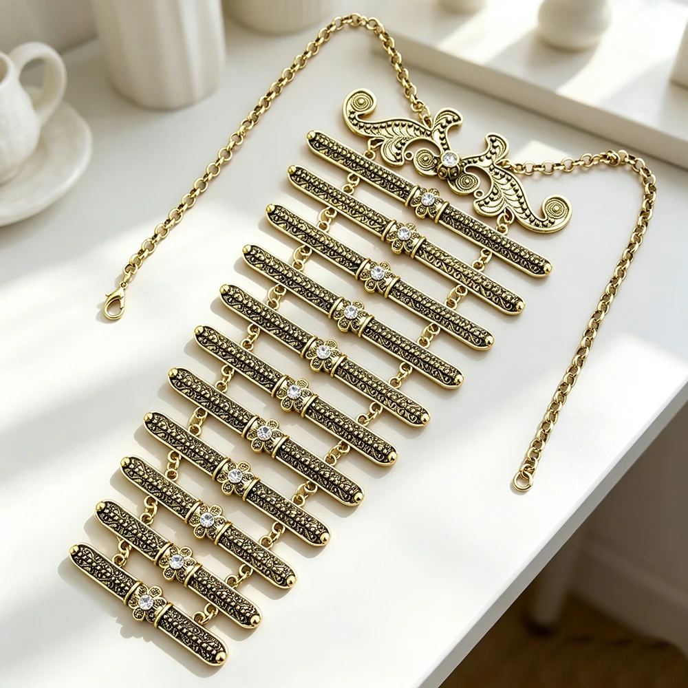 Vintage Slavic Caucasus Women Breastplate Necklace Chest Chain Ethnic Turkish Bridal Jewelry Wedding Accessories