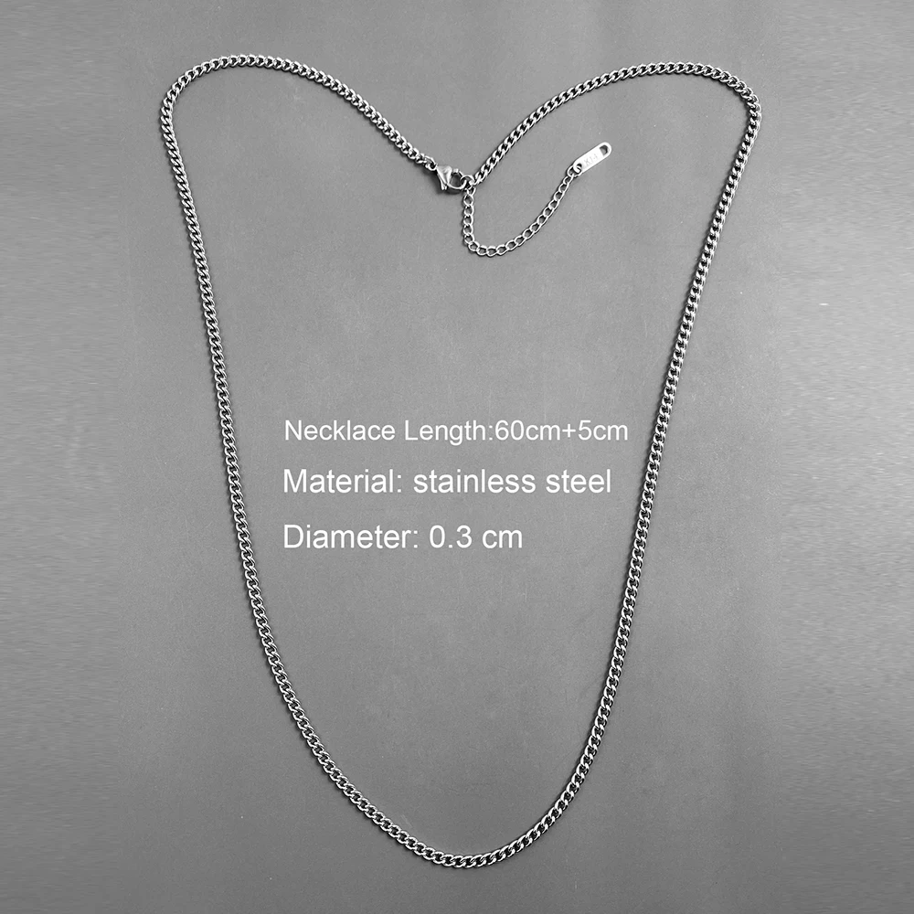 Lange Herren-Halskette aus Edelstahl, silberfarbene Kordel, DIY-Anhänger, Choker, Halsband, Halskette mit Karabinerverschluss, Schmuck – Detail 2