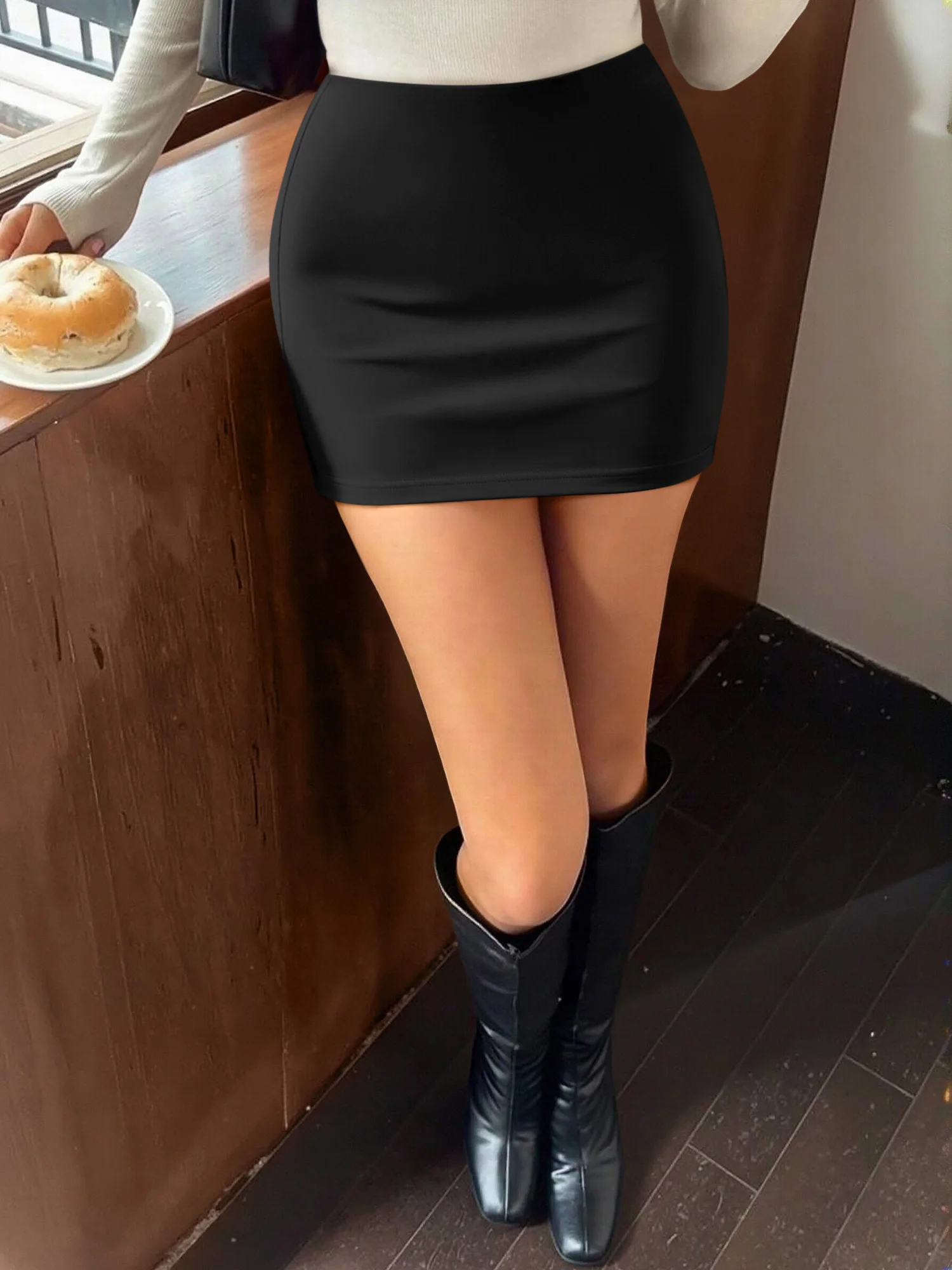

Punk Edgy Black High Waist Mini Skirt, Milk Silk Stretchy Fabric Tight Skort for Rock Street Style