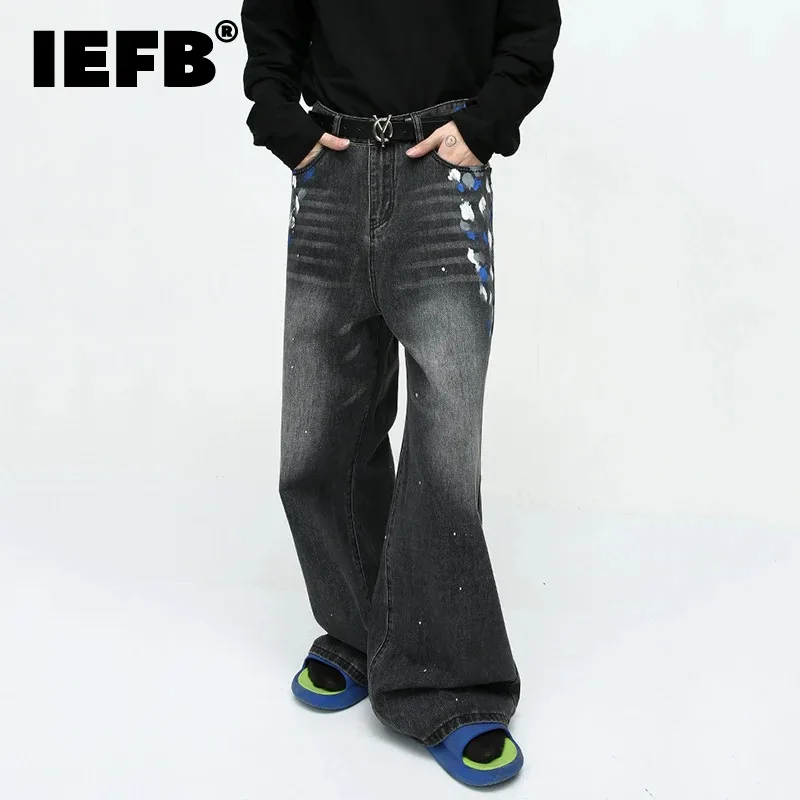 

IEFB Men's Jeans Streetwear Personalized Paint Graffiti Washed Male Wide Leg Denim Pants High Street 2024 Summer New 9C3198