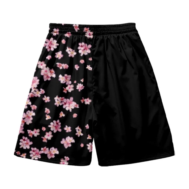 Verão camisa de manga curta praia shorts emendamento floral impresso preto casual blusa masculina streetwear férias festa wear