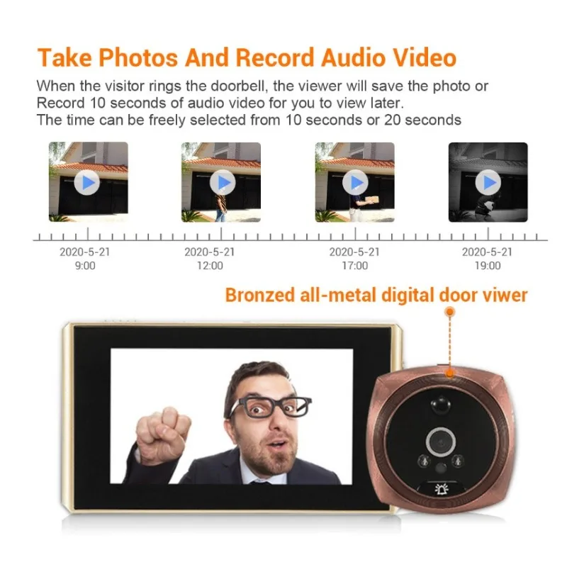 4.3 inch 1080P Video peephole Digital Door Camera Doorbell 160 Degree Angle Peephole Viewer video Eye Outdoor Door Bell