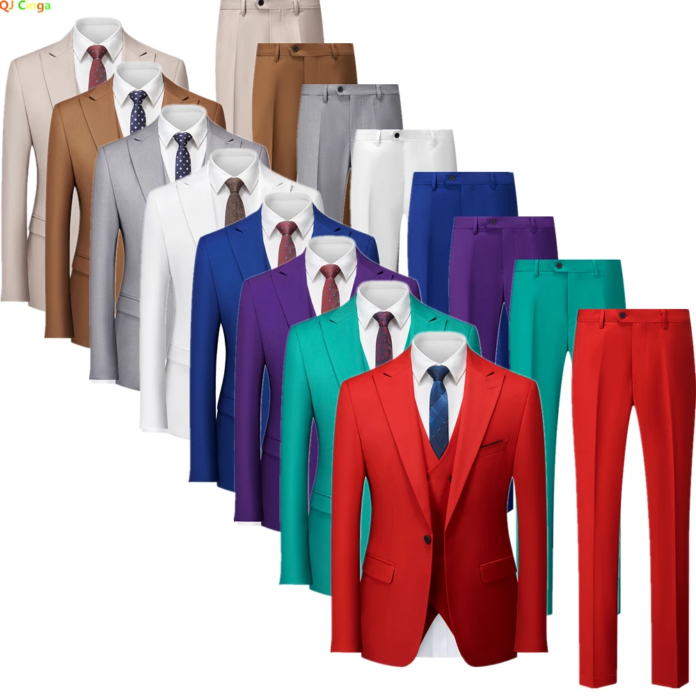 

Khaki Pinstripe Men's Double-Breasted Suit, Wedding Party, Business Dress, Jacket and Pants, Blue, Red, Gray, Male Sets