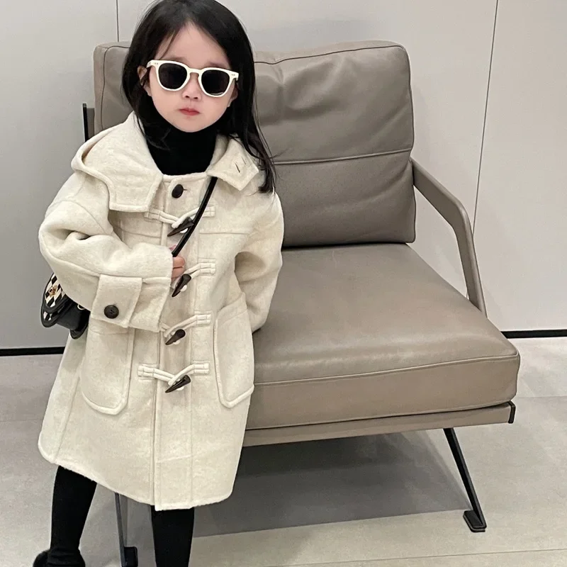 Children\'s Coats Korean Style Horn Button Hooded Fur Coat Winter Coat for Boys Girls Kids Jackets Baby Girl Winter Clothes