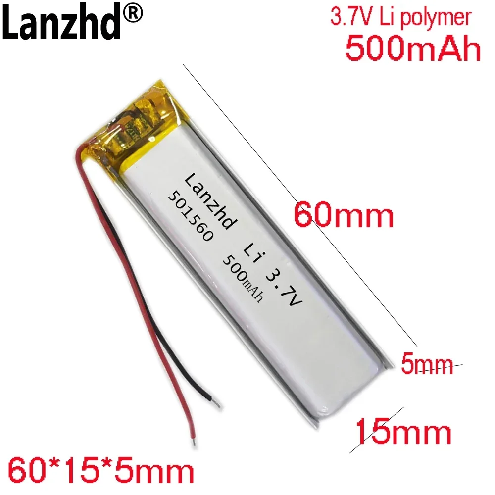 501560 500mAh 3.7V lithium battery For Recorder Moisturizer beauty instrument 451860 501562 501570 551560