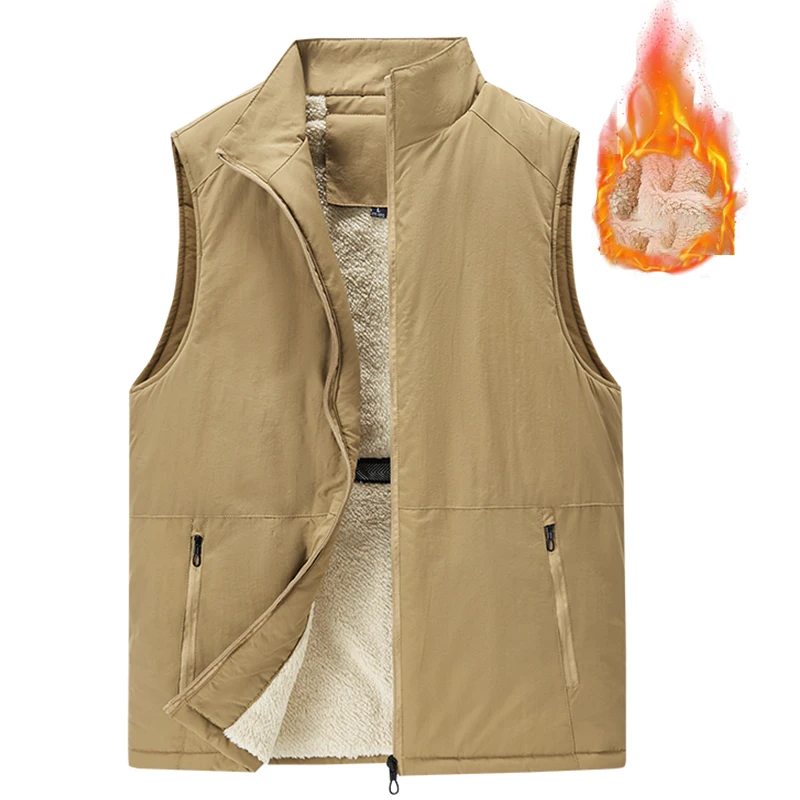 

Winter Men Fleece Casual Cargo Sleeveless Vest Man Outdoor Warm Multi Pocket Vest Male Sport Fashion Thicken Work Waistcoat Vest