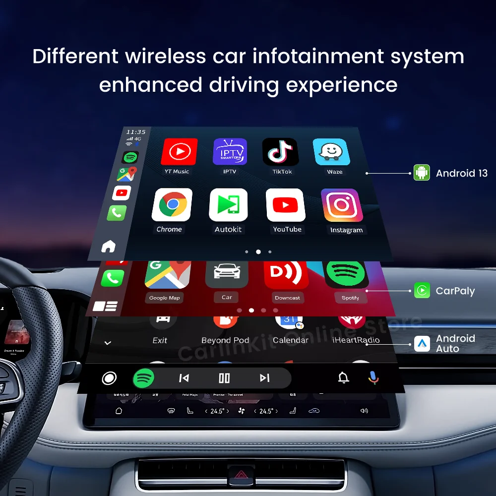 CarlinKit Android 13 Tv Box 8 Core CarPlay Android Auto Wireless Adapter Support Toyota Youtube Netfilx IPTV Spotify