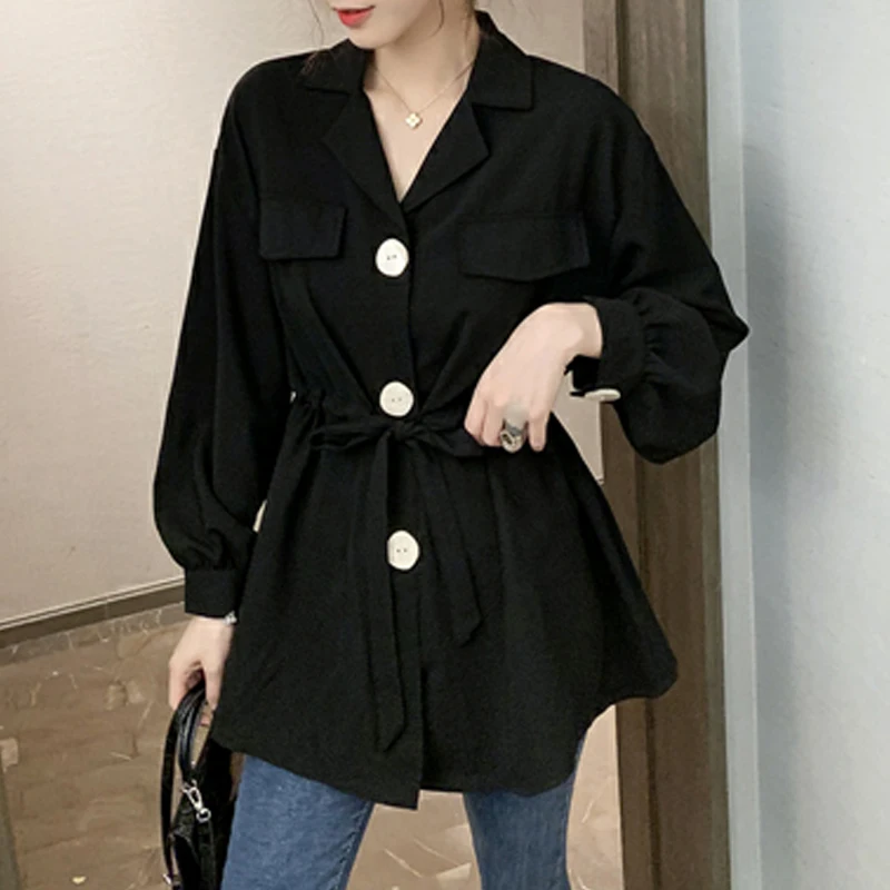 Women Trendy Lace Up Elegant Button Up Shirt Casual Street Chic Loose Blouse Solid Long Sleeve Tops Spring Autumn Korean Blusas