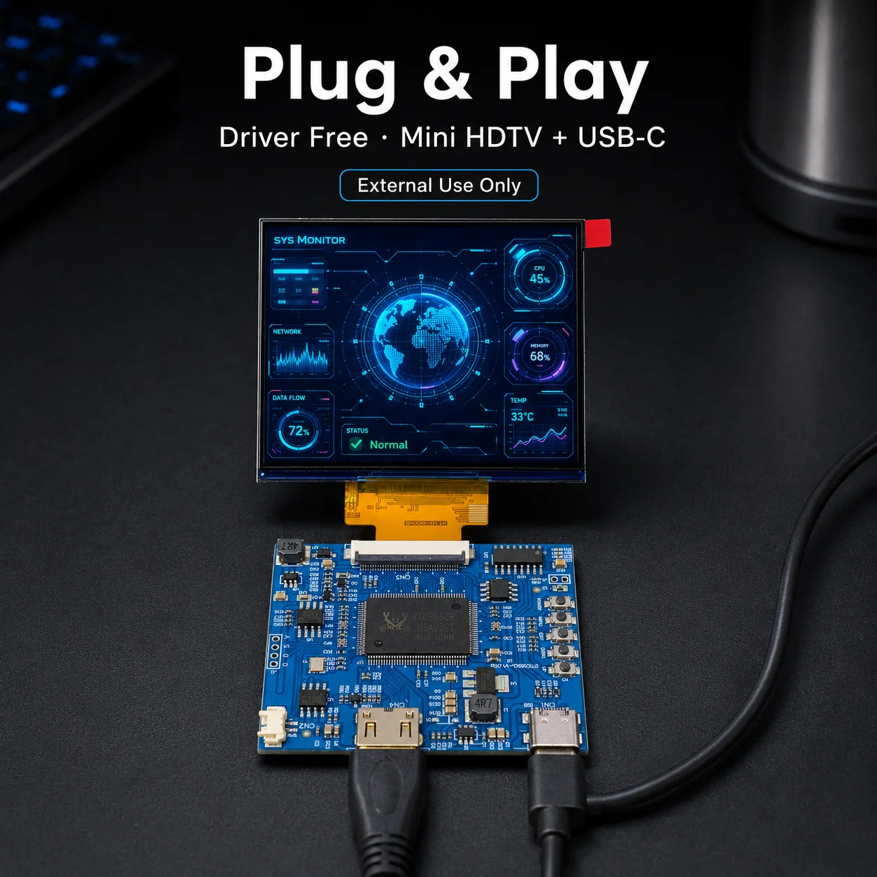 LESOWN 4 or 5 Inch LCD Display Module with Driver Board Mini HDTV Input 60Hz 160 Degree View for Raspberry Pi DIY Maker Projects