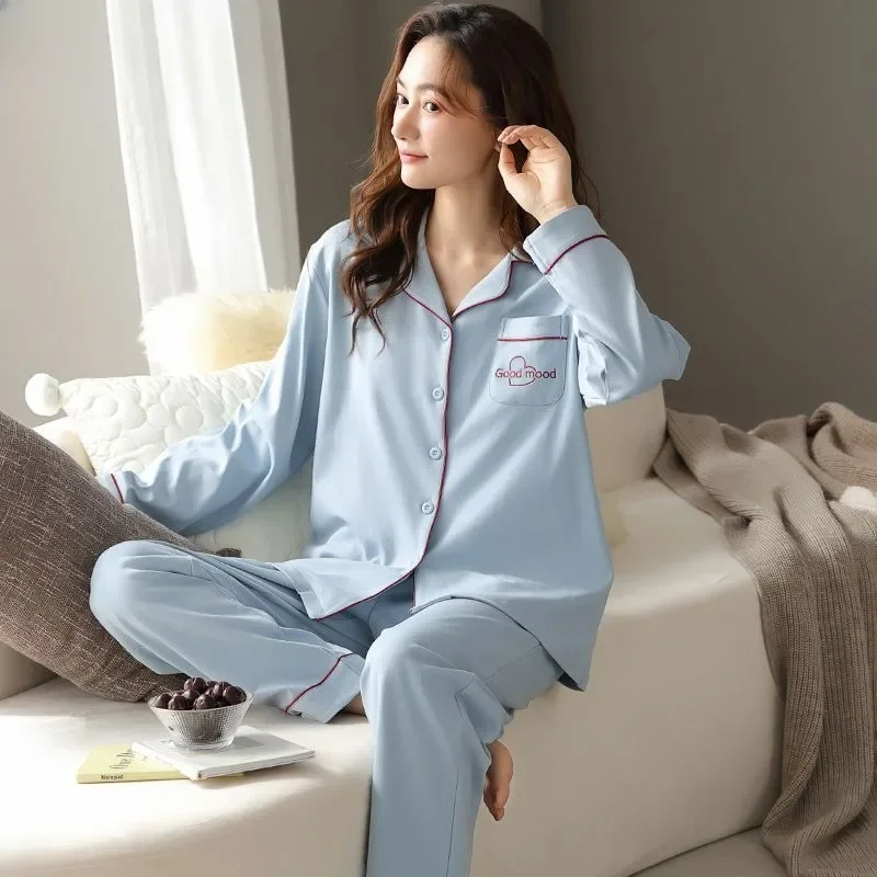 Pigiama donna in puro cotone primavera autunno donna manica lunga Large Size High-End Homewear Suit femminile Casual traspirante Sleepwear