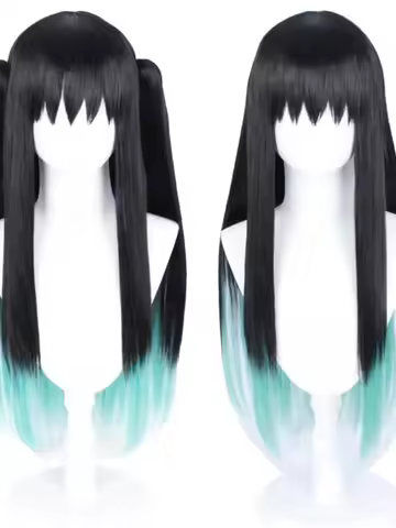Tokitou Muichirou Wig Anime Demon Slayer Kimetsu No Yaiba Cosplay Black And Blue Gradient Long Straight Wig Men Women Heat Re