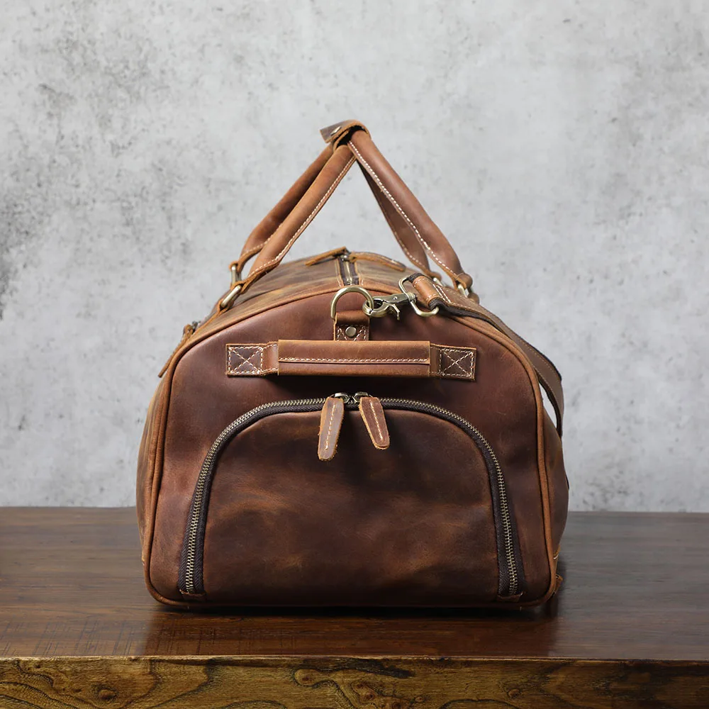 S.WORKER Vollnarbenleder Herren-Reisetasche mit mehreren Fächern, große Kapazität, Weekender-Reisetasche aus Vollnarbenleder – Detail 9