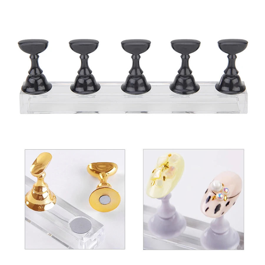 Nail Art Practice Display Stand, Chess Board, Magnetic Tips, White, Black Holder Set, Polish Gel Color Chart Tool, 5Pcs