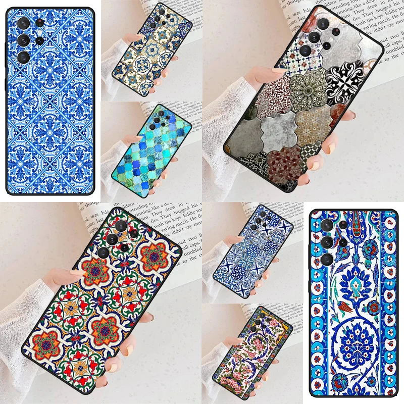 Ancient Floral Tiles PRINT Cell Phone Case for Samsung Galaxy S26 Ultra S25 S24 S23 S22 S21 S20 Note10 Cover