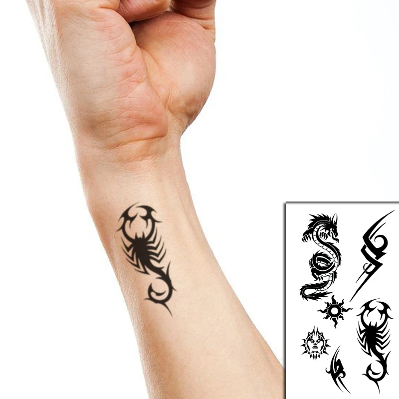 

Временные татуировки с изображением темного дракона и скорпиона для мужчин и взрослых, реалистичные поддельные татуировки с тотемом, наклейки, уникальный боди-арт на палец