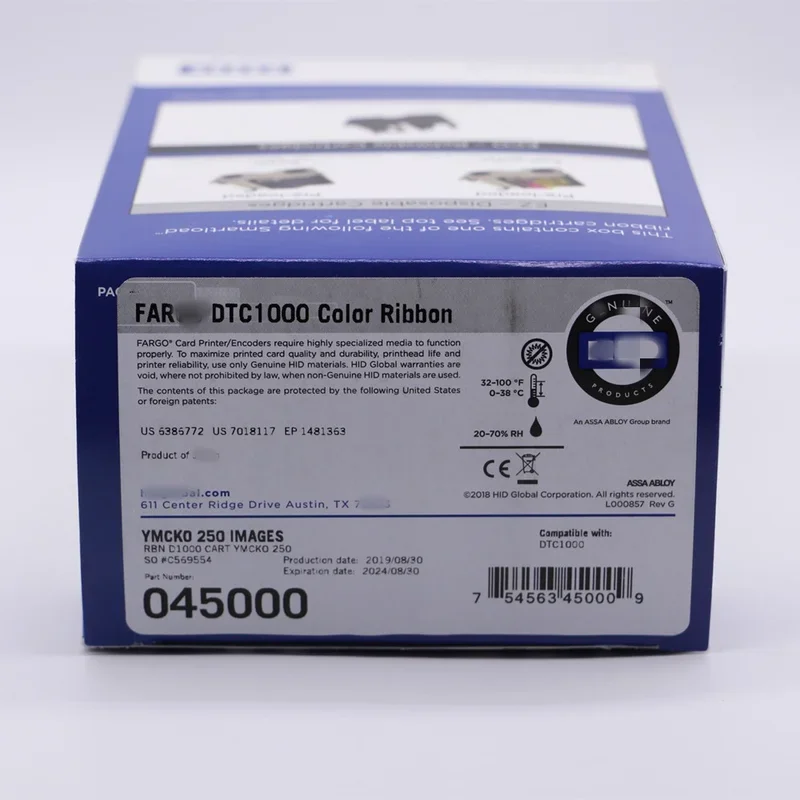 Fargo 045000 YMCKO Color Ribbon 250 prints Compatible with DTC1000