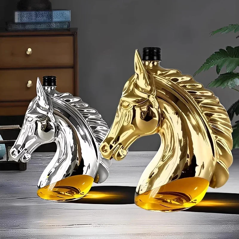 Creative Horse Head Wine Bottle Empty Bottle Animal Shape Long-term Wine Storage Glass Wine Bottle Home High-end Ornament