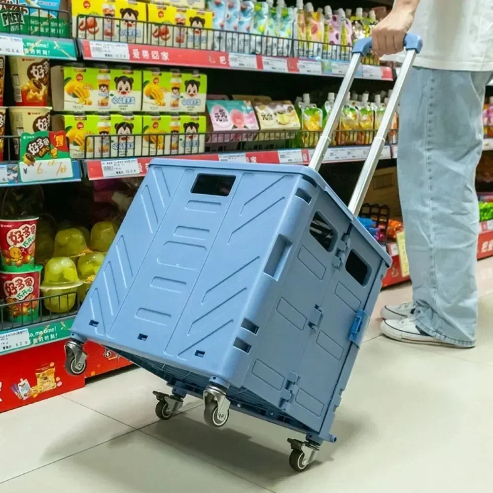 Folding Shopping Cart Trolley Outdoor Camping Large Capacity Food Basket Express Trailer Foldable Picnic Pull Cart Small Trolley