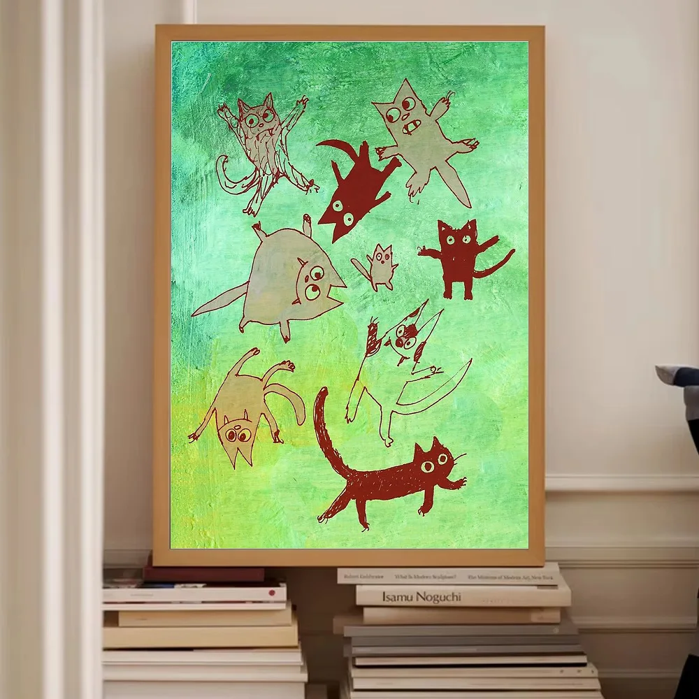 Cute Cat Canvas Wall Art DecorFunny Kitten PaintingAbstract Animal Home DecorModern Living RoomBedroomAesthetic RoomWall Decor