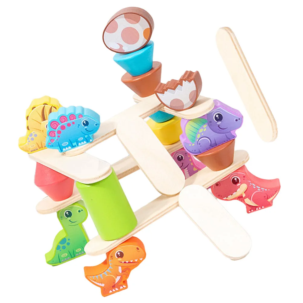 

1Set Dinosaur Stacking Colorful Wooden Blocks Game Parent Child Interaction Toddler Cartoon Toy