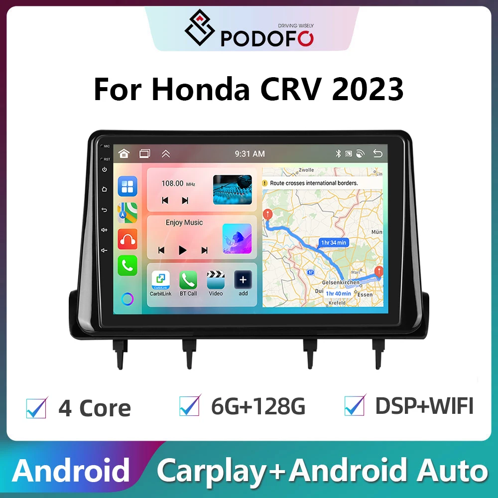 Podofo 2din Android Car Radio For Honda CR-V CRV 2022 2023 Carplay Stereo Player Autoradio WIFI GPS Navigation FM/RDS