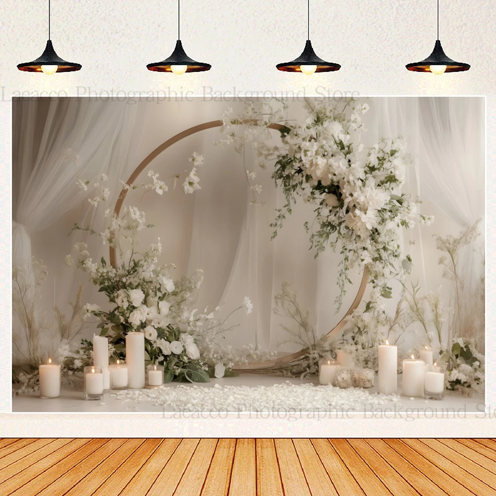 Romantic Wedding Photography Background White Rose Arch Bridal Shower Engagement Party Cake Table Banner Photobooth Studio Props