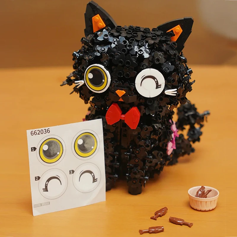 1651PCS Creative Blossom Puss Pet Black Car Model Building Blocks Lovely Animal Assemble Bricks Toy Gift For Children Girl