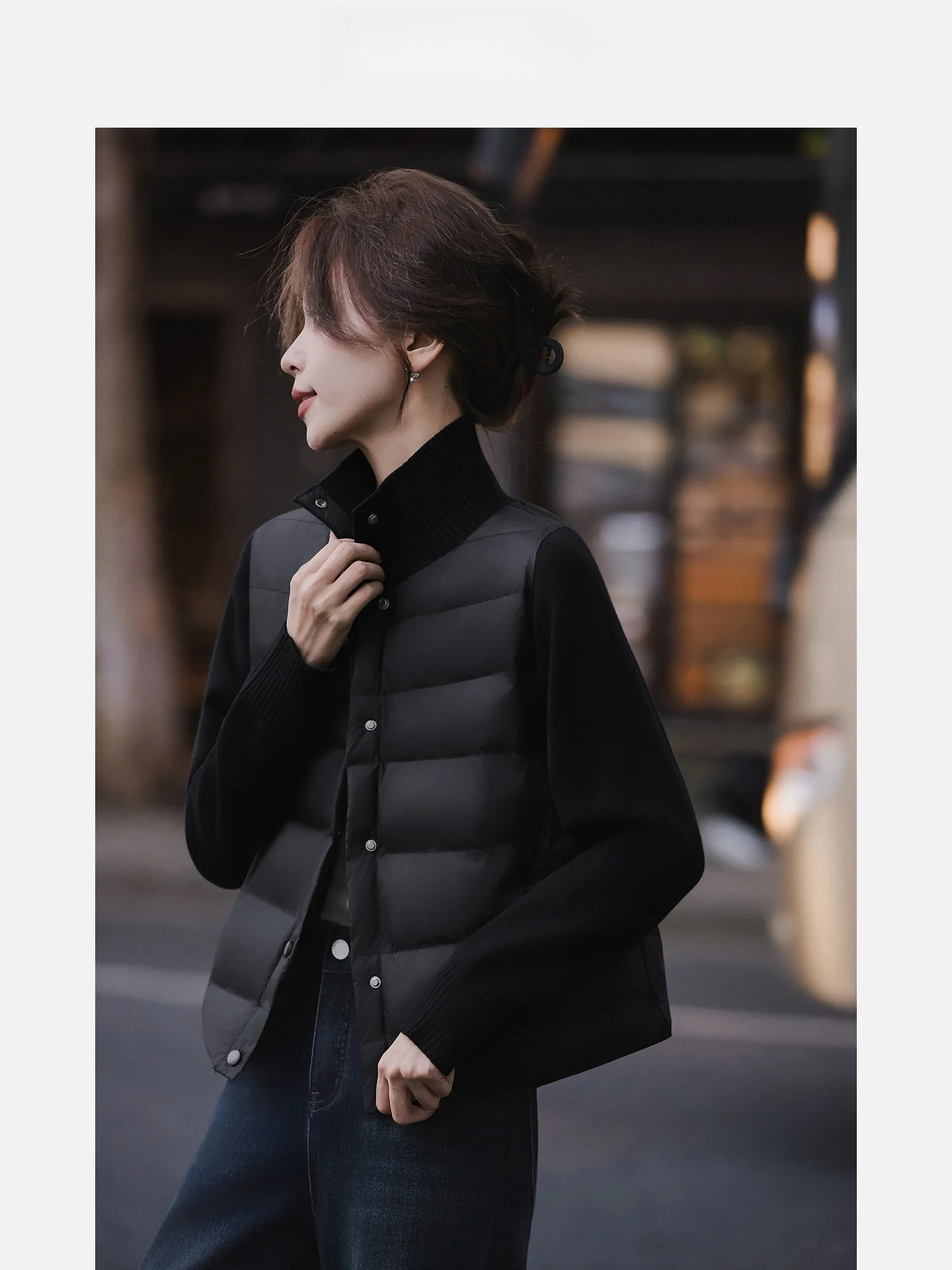 

Faionable Patchwork Aurora Cotton Jaet Women's Small Size Autumn Winter Stand Collar Versatile Top Layered Look irt