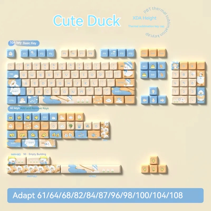 

144key Cute Duck Keycaps Cheery Height/Xda Profile Personalized Pbt Thermal Sublimation Mechanical Keycaps For Gaming Keyboard