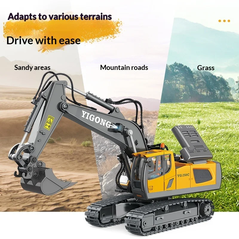 Yigong Remote Control Excavator 11 Channel Alloy Engineering Car 2 4ghz Rc Vehicle For Indoor Outdoor Play