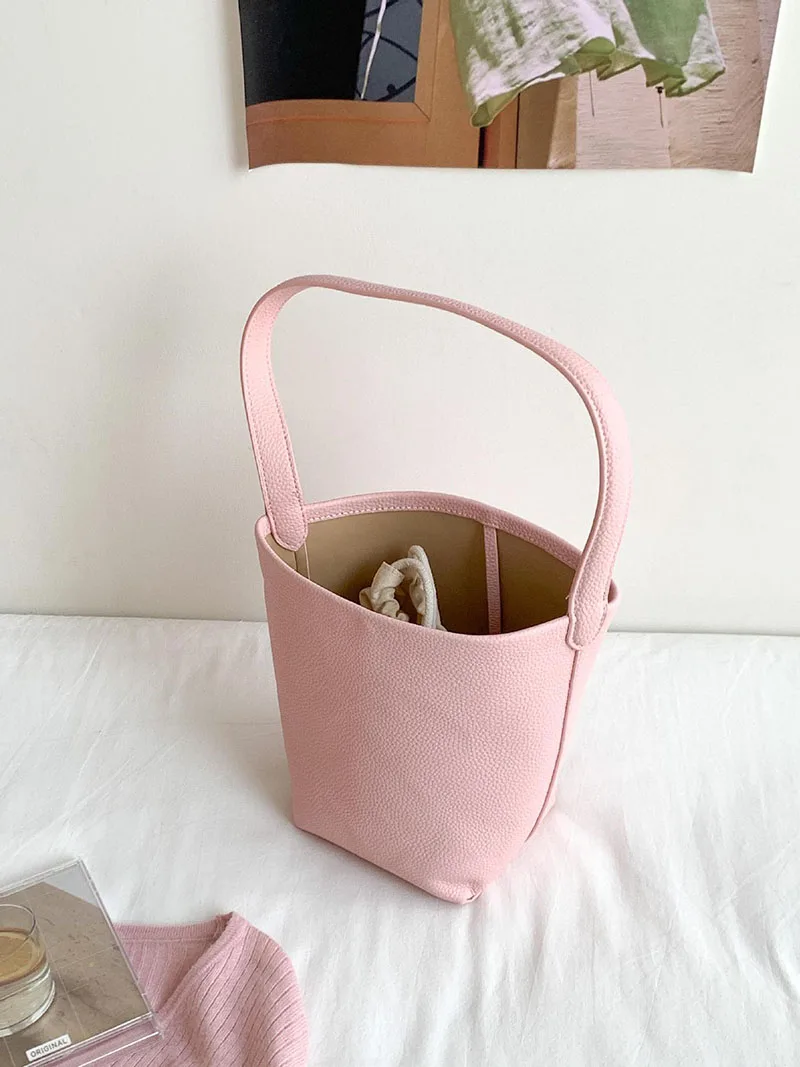 

Ladies Handbag Female Bucket Bag New Fashionable and Simple Women's Bag Shoulder Bag Travel Bag PU Leather Underarm Bag